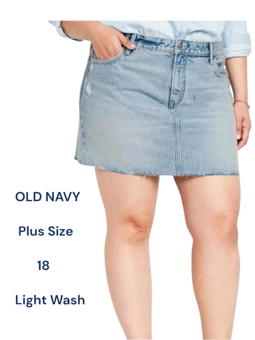 Old Navy Mid-Rise OG Denim Light Wash Mini Skirt Distressed Accents Size 18
